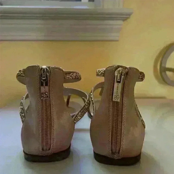 Jessica Simpson Cammie Splittoe Ankle Strap Sandal Gold Size 7.5 Beaded - Picture 7 of 9